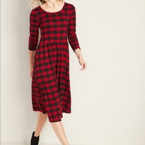 Buffalo Plaid Scoop Neck Midi Dress